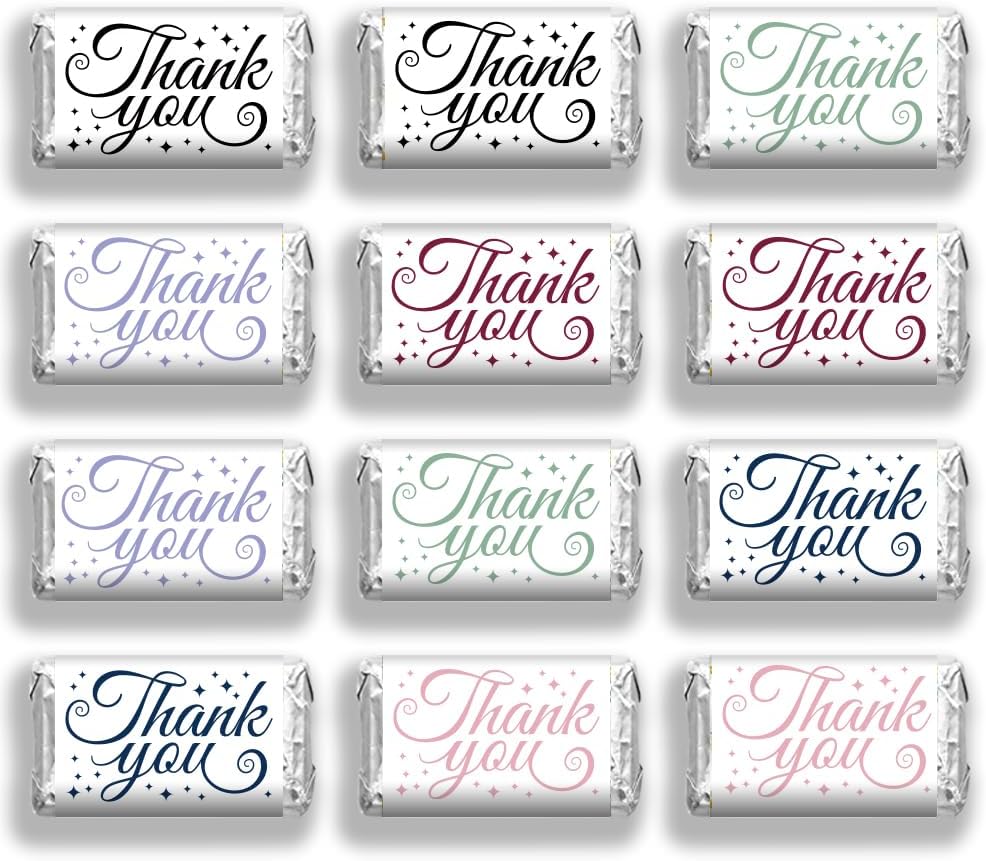 arricraft 120 Pcs Modern Thanks Candy Wrappers, Thank You Mini Candy Bar Wrapper Chocolates Bar Label Stickers for Guests Wedding Birthday Party Favors (No Candy) 1.4x2.6inch