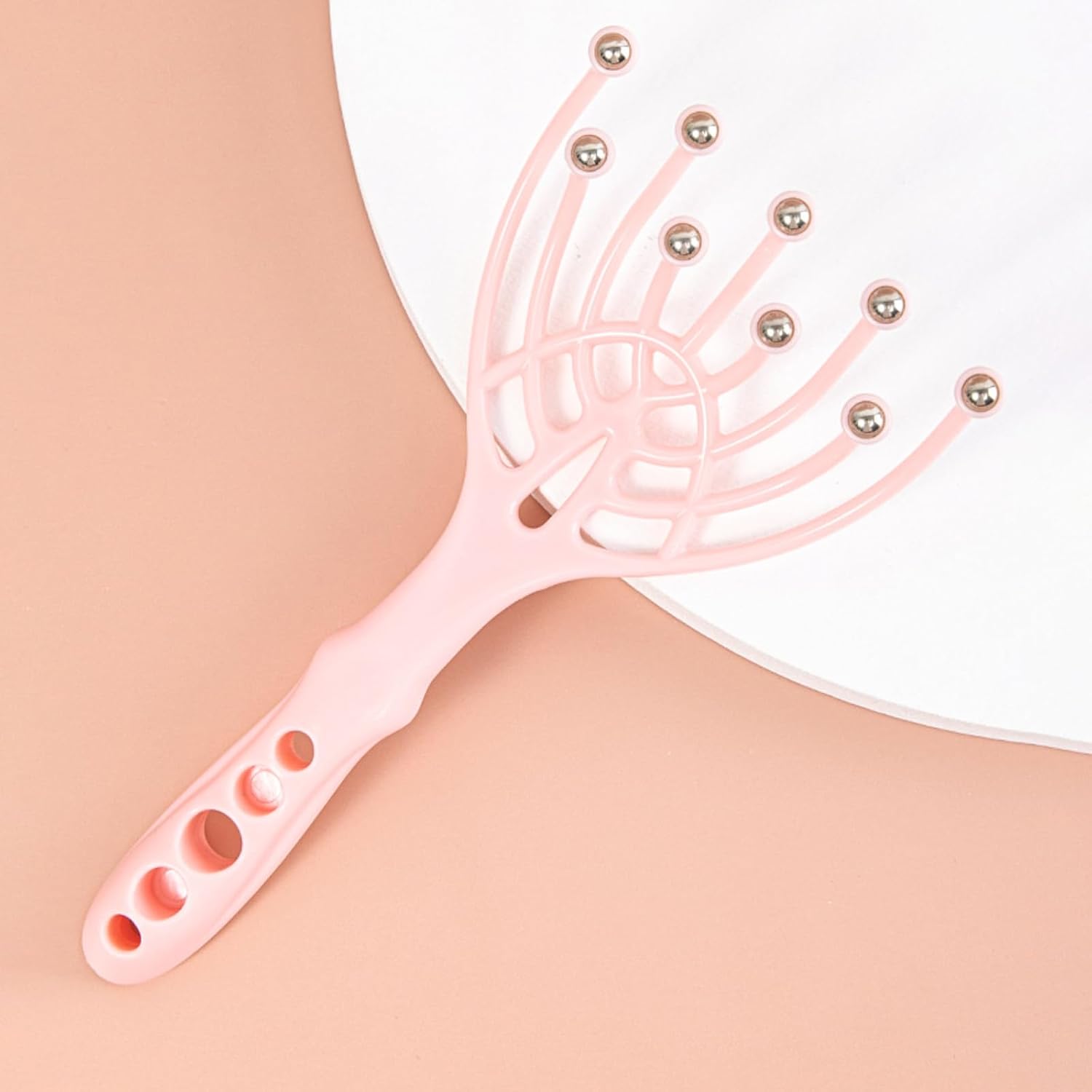 Scalp Massager, Handheld SPA Head Massager, 9-Prong Hair Care Massager, Deep Pressure Relief for Stress, Nice Gift for Parents, Pink
