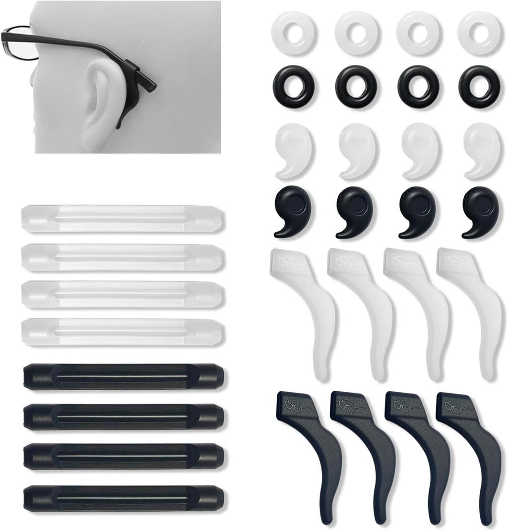Eyeglasses Ear Grippers Set, 16 Pairs Anti Slip Eyeglasses Grip for Behind the Ear, Comfortable Silicone Eyeglass Holder for Sunglasses Presbyopia Glasses Sports Glasses