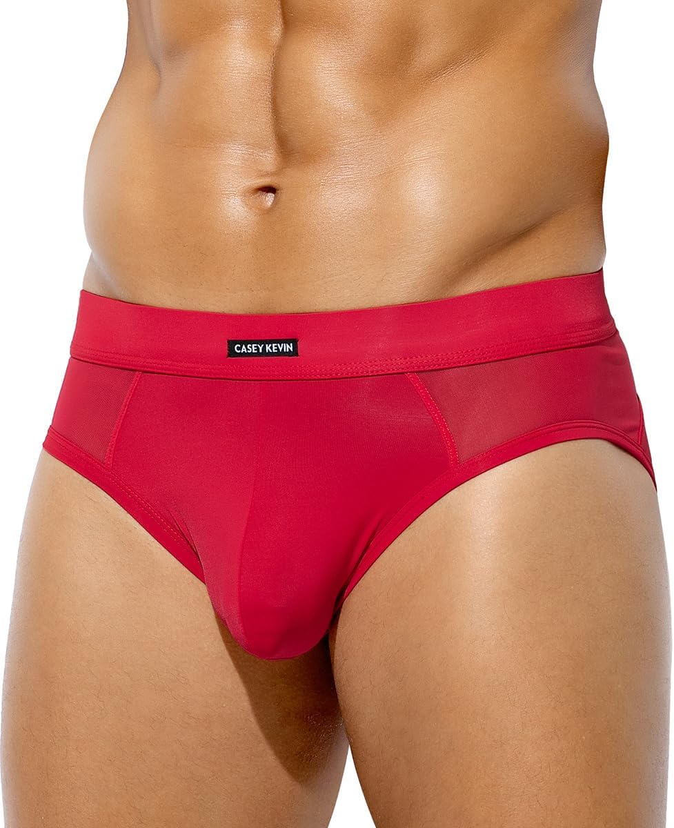 Casey Kevin Men's Sexy Briefs Mesh Breathable Low Rise Bulge Pouch Underwear
