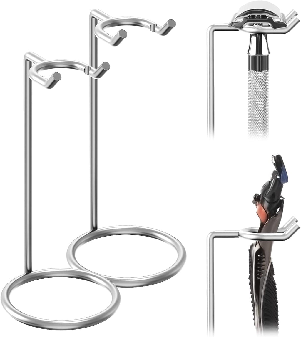 Linkidea Stainless Steel Safety Razor Stand, Shaving Stand, Travel Shaver Holder, Compatible with Long Handle Razor, Fusion 5, ProShield, Mach 3 (Silver/Polished Chrome)