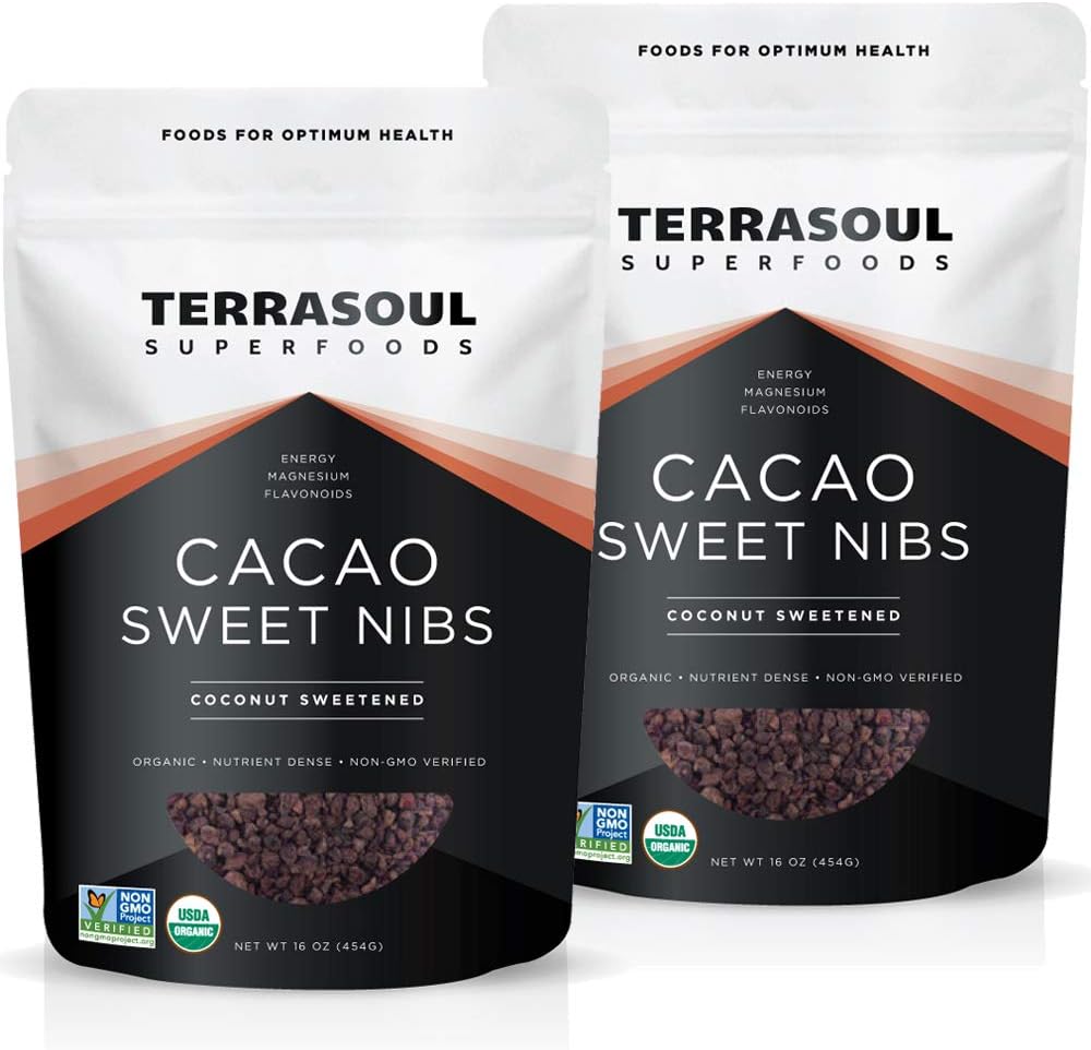 Terrasoul Superfoods Organic Sweet Cacao Nibs, 2 Lbs (2 Pack) - Coconut Sugar Sweetened | Antioxidants | Magnesium