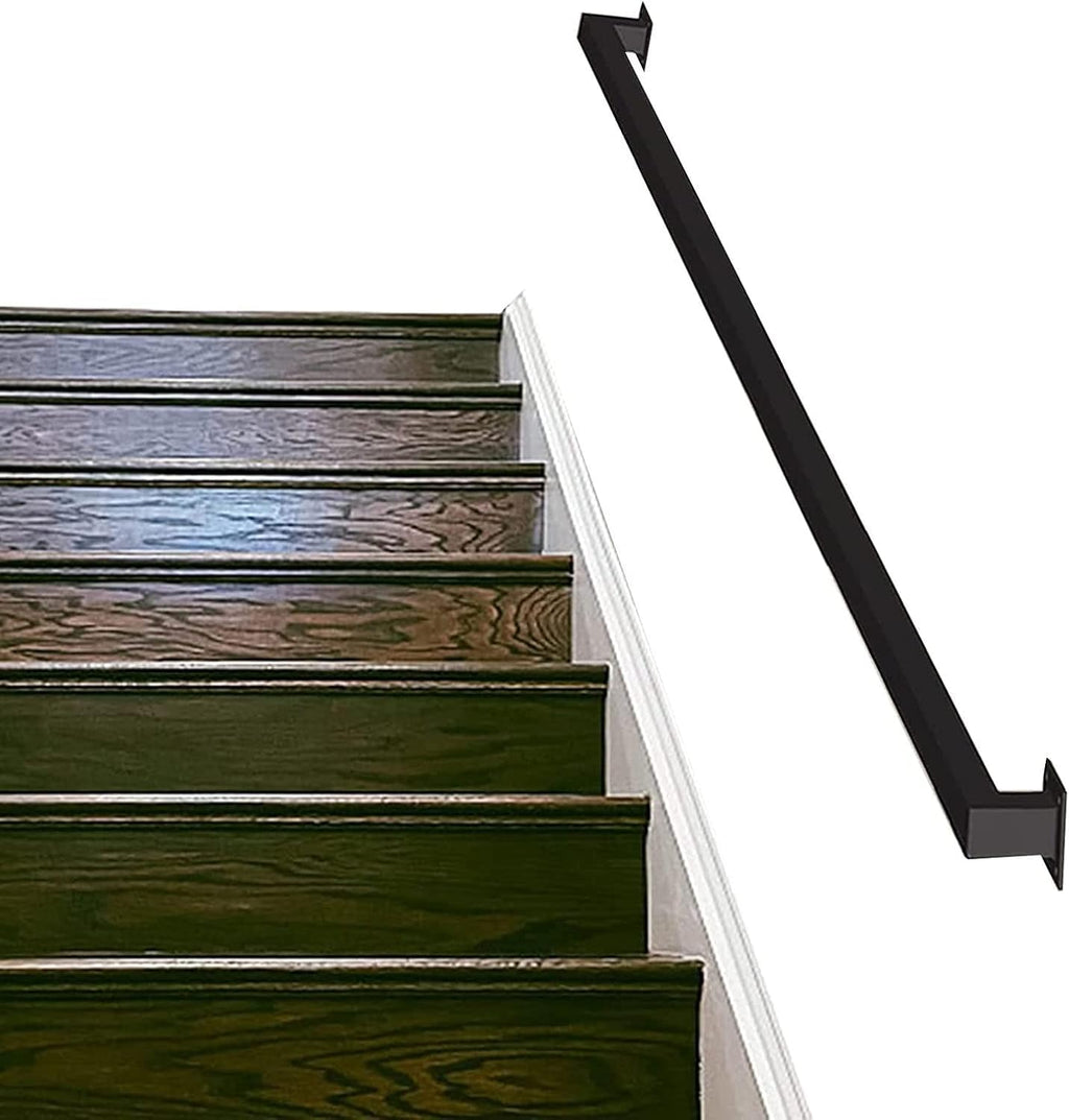 1ft-20ft Metal Staircase Handrail, Black Galvanized Industrial Iron Hand Rail for Outdoor Indoor Stairs Porch Deck(1ft)