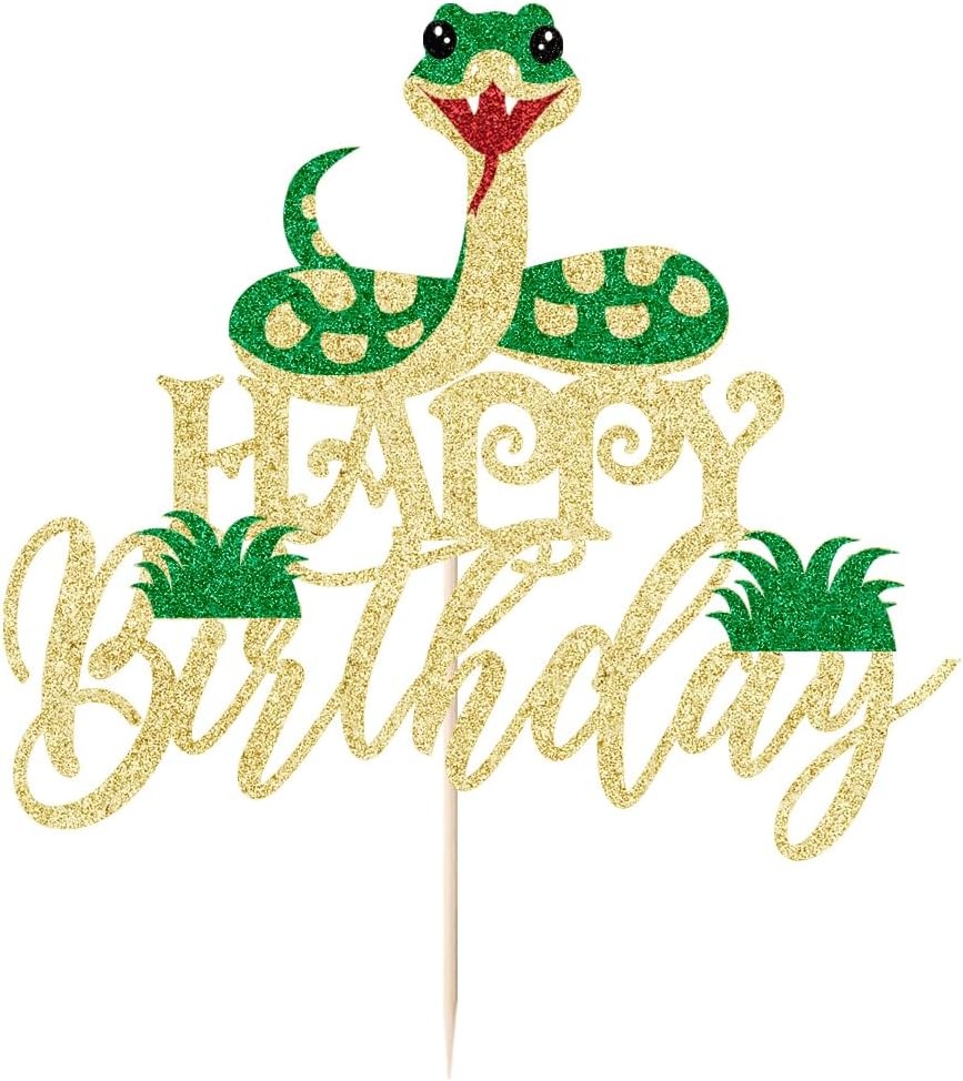 Kaoenla Glitter Snake Happy Birthday Cake Topper- snake theme happy birthday cake decoration animal theme birthday supplies decoration、Baby Party 、Boy and Girl Happy Birthday Party supplies decoratio