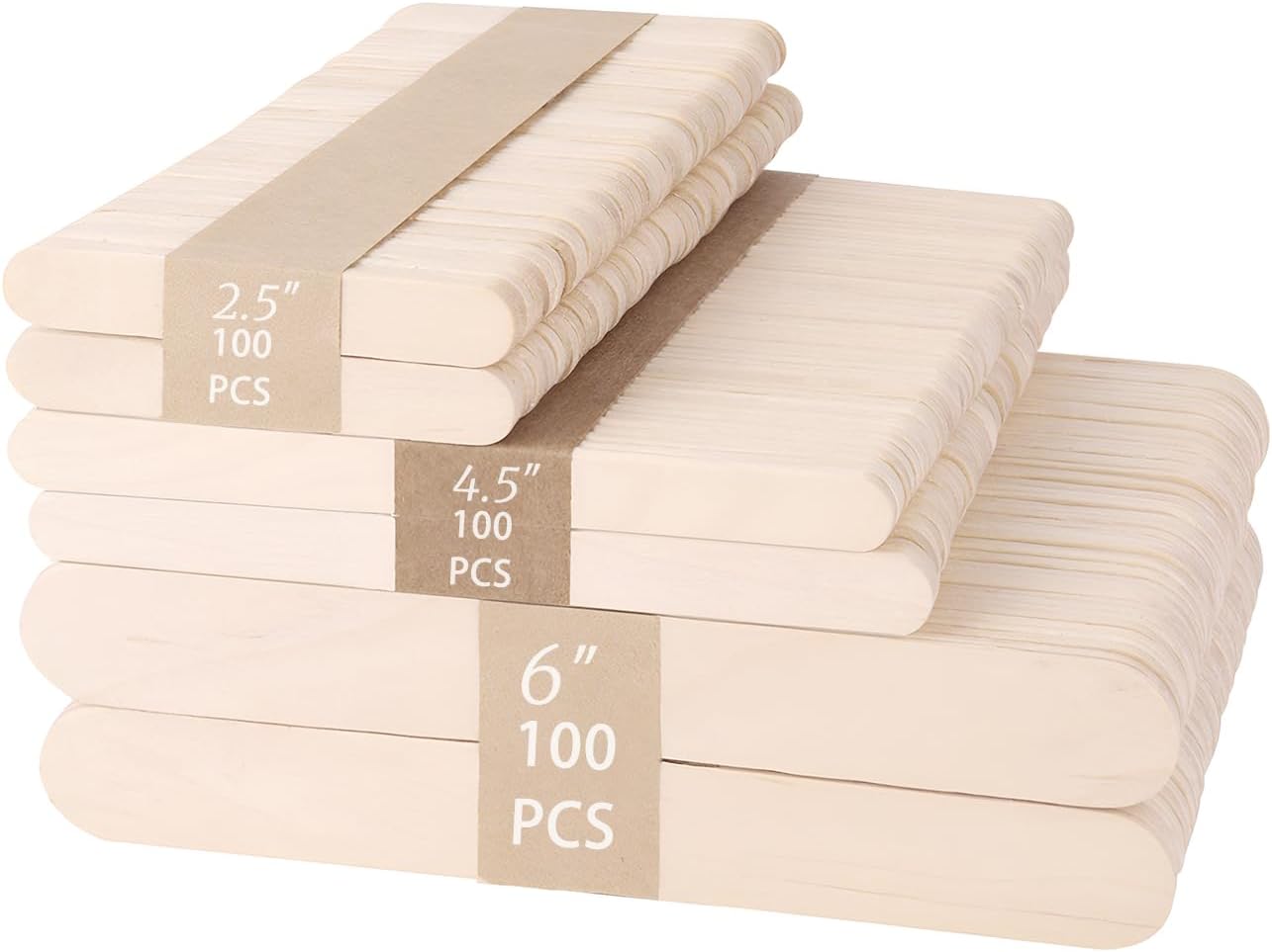 KTOJOY 300 Pcs Craft Sticks Ice Cream Sticks Natural Wood Popsicle Craft Sticks, 3 Mixed Sizes Jumbo Popsicle Sticks Bulk and Small Popsicle Sticks, Wooden Sticks for DIY
