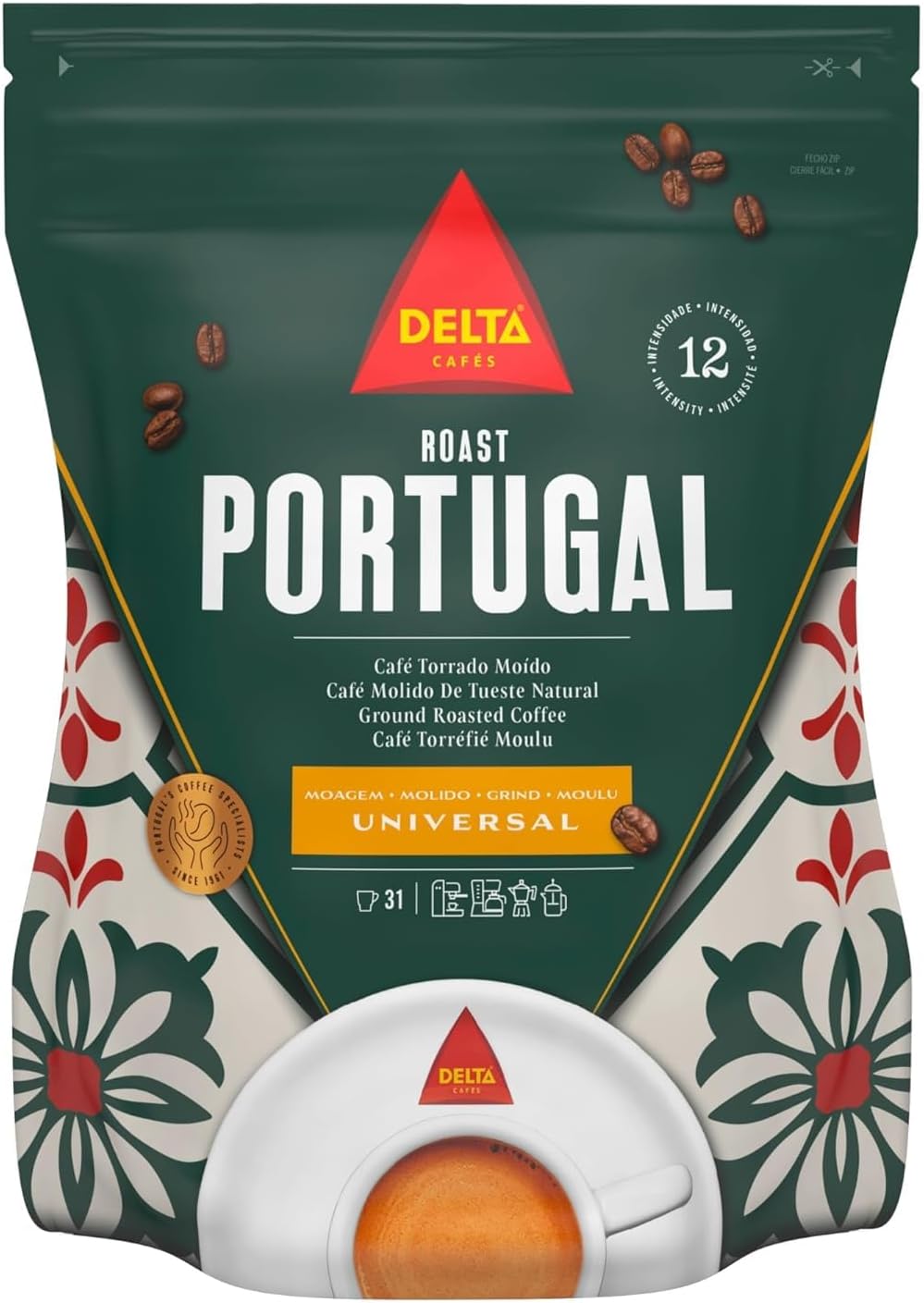 Delta Cafés Portugal 220gr/7.7oz Ground Coffee - Smooth and Delicious Medium Roast Coffee, Espresso Machine Compatible, Universal Grinding