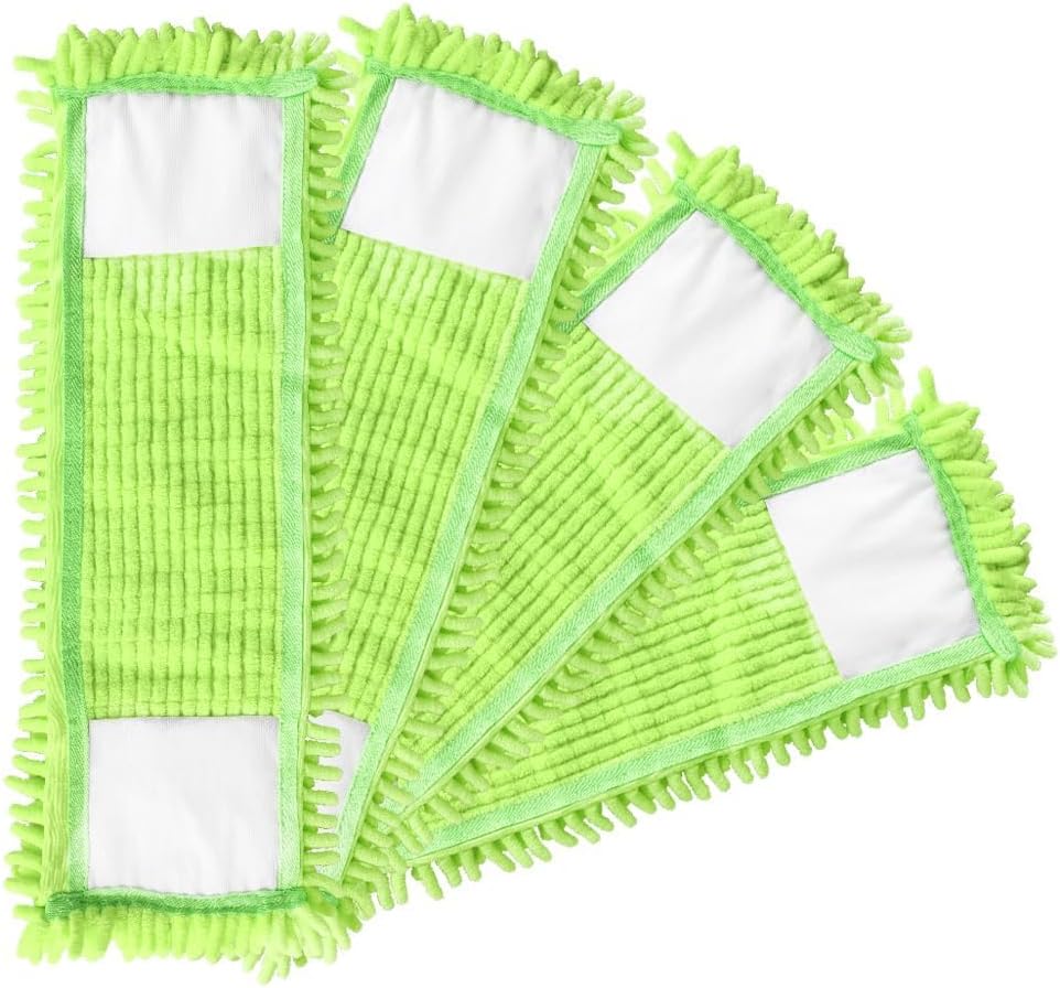 4Pcs Soft Flat Mop Refill Pads, High Absorption Cloth for Multi-Surface Floor Cleaning, 15.35-inch Board Compatible, Green