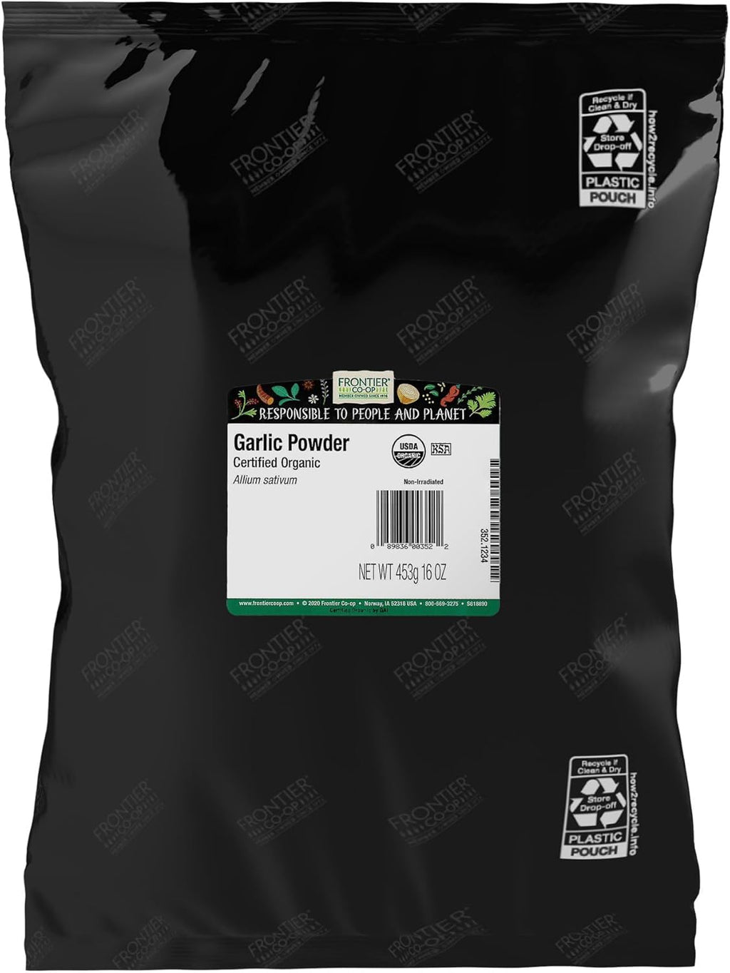 Frontier Co-op Organic Garlic Powder, 1lb Bulk Bag - Natural Ground Powdered Garlic - Non-GMO and Kosher Certified - Add Flavor to Your Savory Dishes