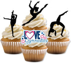 Black Gymnastics Silhouettes Edible Cupcake Toppers - Stand Up Wafer Cake Decorations, Gymnastics Birthday Party Decorations for Cake Decorating, Gym Tumble Edible Cookie Toppers (Pack of 24)