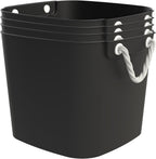 Life Story 4 Pack Flexi Tub, Versatile 42 Quart Storage Tote, Flexible Plastic Home Organizer Lightweight Basket with Carrying Handles, Black