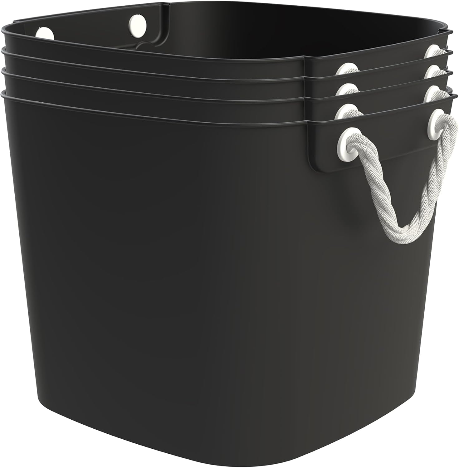 Life Story 4 Pack Flexi Tub, Versatile 42 Quart Storage Tote, Flexible Plastic Home Organizer Lightweight Basket with Carrying Handles, Black