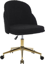 Faux Fur Desk Chair, Comfy Plush Makeup Vanity Chair Modern Upholstered Fluffy Swivel Chair with Wheels Golden Metal Base, Height Ajdustable for Girls, Home Office Living Dressing Room Bedroom, Black