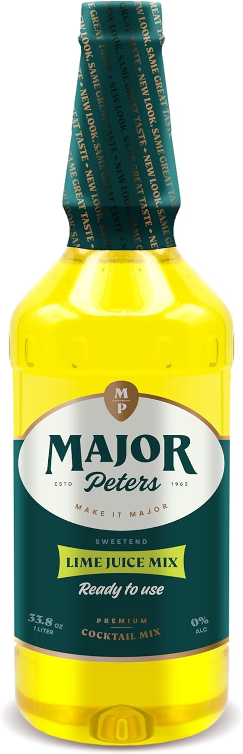 Major Peters' Sweetened Lime Juice, Only Add Spirits & Garnishes for Ideal Drink (33.8 Fl Ounce, Pack of 1)