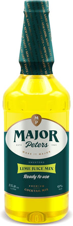 Major Peters' Sweetened Lime Juice, Only Add Spirits & Garnishes for Ideal Drink (33.8 Fl Ounce, Pack of 1)