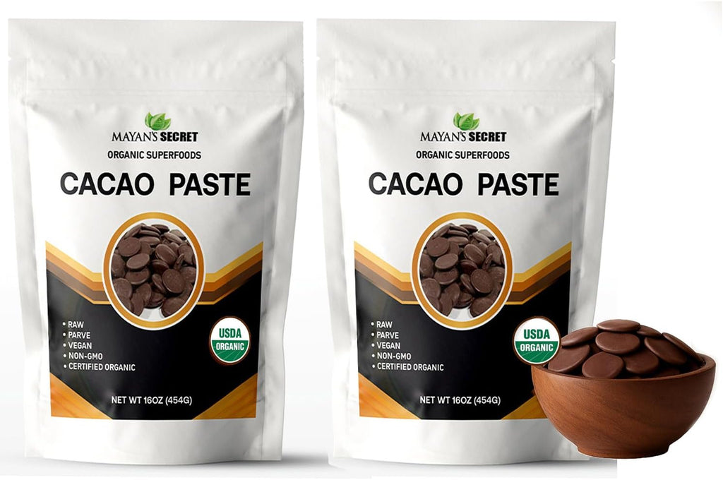 Mayan's Secret - Organic Raw Cacao Paste Wafers – USDA Certified, Non-GMO, Vegan & Gluten-Free – Easy-Melt Wafers for Chocolate Making, Baking & Beverages – Pure Stone-Ground Cacao (1 Pound (Pack of 2))