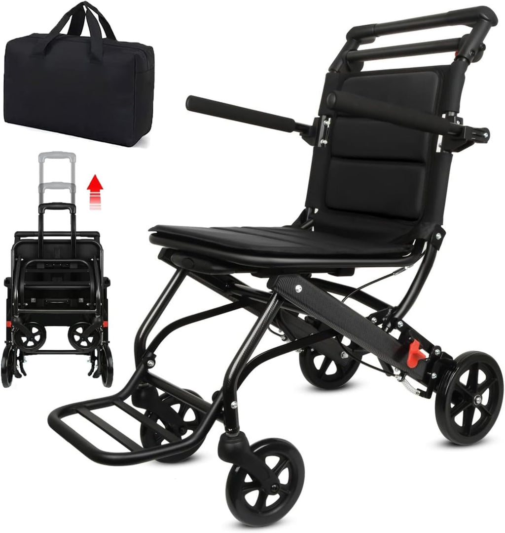 World's Lightest (Only 15lbs) Transport Wheelchairs with Telescopic Handle, Folding Transport Wheelchairs for Adults and Seniors Support 220lbs