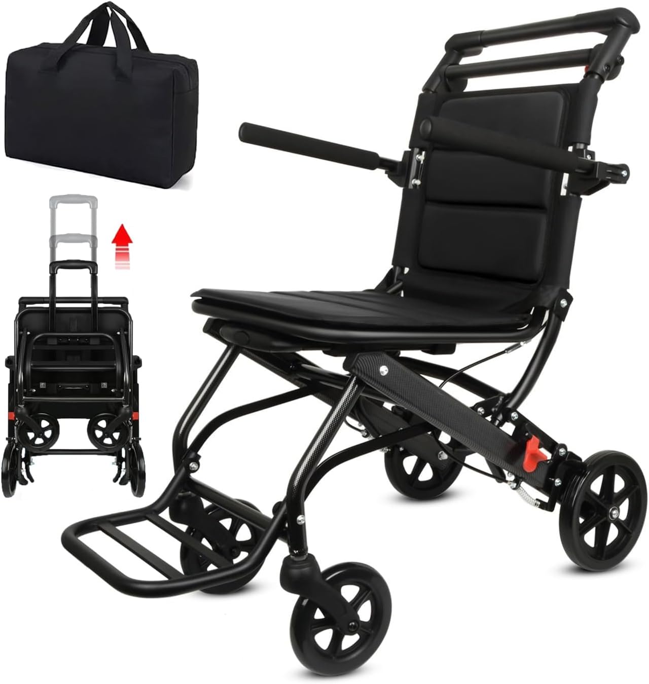 World's Lightest (Only 15lbs) Transport Wheelchairs with Telescopic Handle, Folding Transport Wheelchairs for Adults and Seniors Support 220lbs