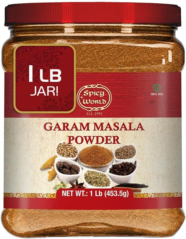 Spicy World Garam Masala Powder 1 Pound Bulk Jar - 16 Ounce - 15 Premium Indian Spice Blend, Salt Free