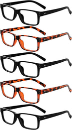 Eyekepper Vintage Reading Glasses for Men - 3 Pairs Black and 2 Pairs Tortoise - Spring Hinges Classic Readers +1.50