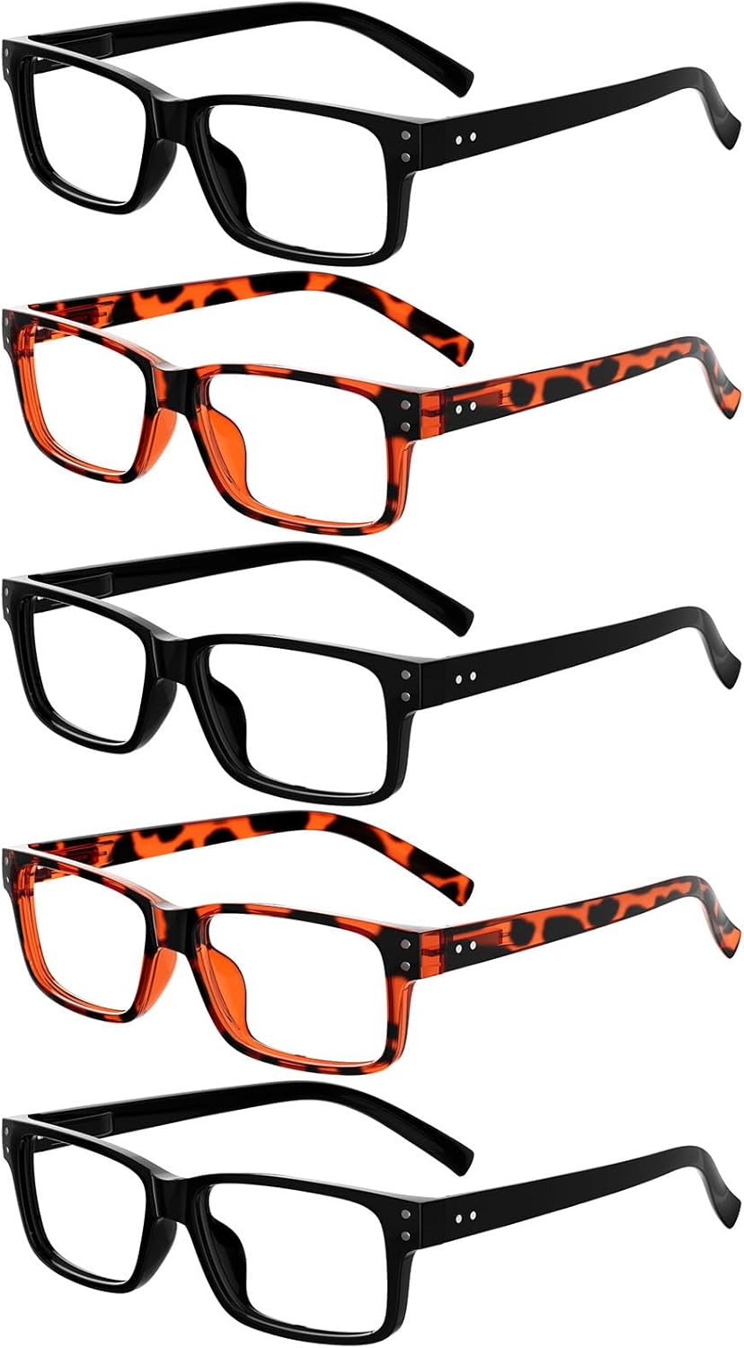 Eyekepper Vintage Reading Glasses for Men - 3 Pairs Black and 2 Pairs Tortoise - Spring Hinges Classic Readers +1.75
