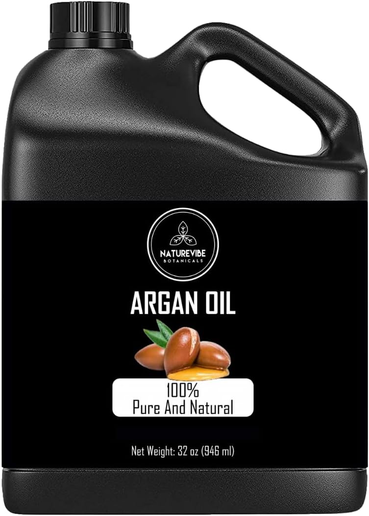 Naturevibe Botanicals Argan Oil 32 Fl oz – Cold Pressed, Unrefined, Pure Moroccan Argan Oil for Hair, Skin, Face & Massage – Natural Carrier Oil for DIY Beauty & Aromatherapy