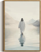 ZZTCYSU Jesus Canvas Wall Art Christian Framed Wall Art Jesus Walking on Water Back Modern Bible Print Religious Faith Artwork Decor for Living Room Bedroom Church 12"x16" Framed
