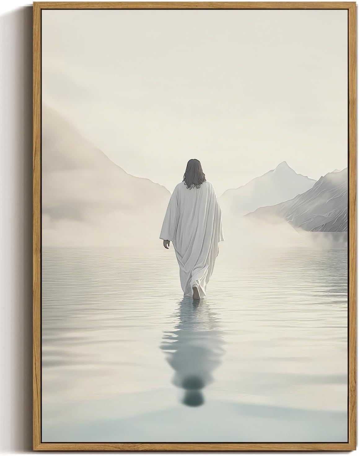 ZZTCYSU Jesus Canvas Wall Art Christian Framed Wall Art Jesus Walking on Water Back Modern Bible Print Religious Faith Artwork Decor for Living Room Bedroom Church 12"x16" Framed