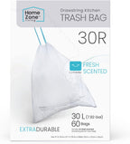 Home Zone Living 8 Gallon Kitchen Trash Bags with Drawstring Handles, Heavy Duty Custom Fit Design for 30 Liter Dual Recycling Liners, Code 30R, 60-Count