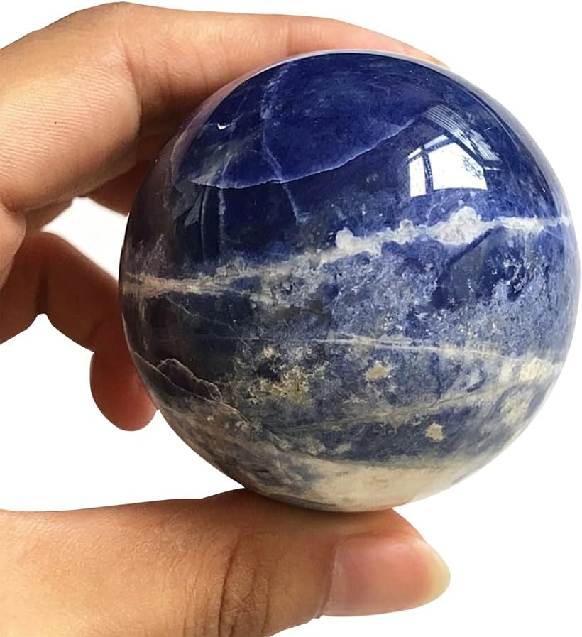 Natural Sodalite Sphere | Hand-Polished Blue Vein Stone Crystal Ball – Genuine Gemstone Orb for Home & Office Decor, Reiki Healing & Unique Mineral Collection 5-8cm