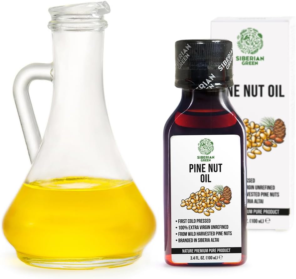 Siberian Pine Nut Oil | 100% Natural Extra Virgin Cold Pressed 100 ml / 3.4 fl oz | Unrefined Raw No-GMO Vegan | Exclusive Healthy Diet Food Grade