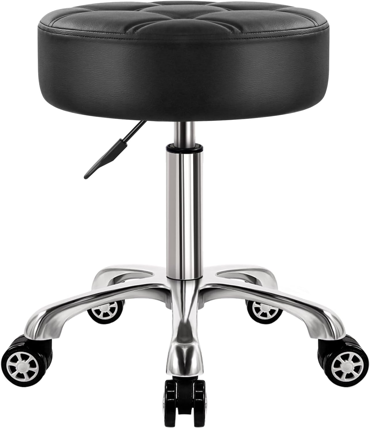Heavy Duty Rolling Stool with Wheels Hydraulic Lift 360 Swivel Adjustable Rolling Chair Thick Leather Ergonomic Seat Stool Chair for Kitchen Drafting Lab Office Salon Massage Black