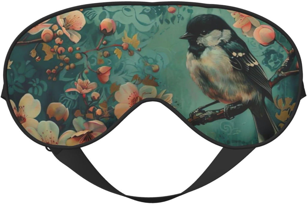 SSIMOO Flower and Bird Art Soft Sleep Eye Mask,Female Breathable Eye Patch,Perfect for Travel and Relaxation, Black