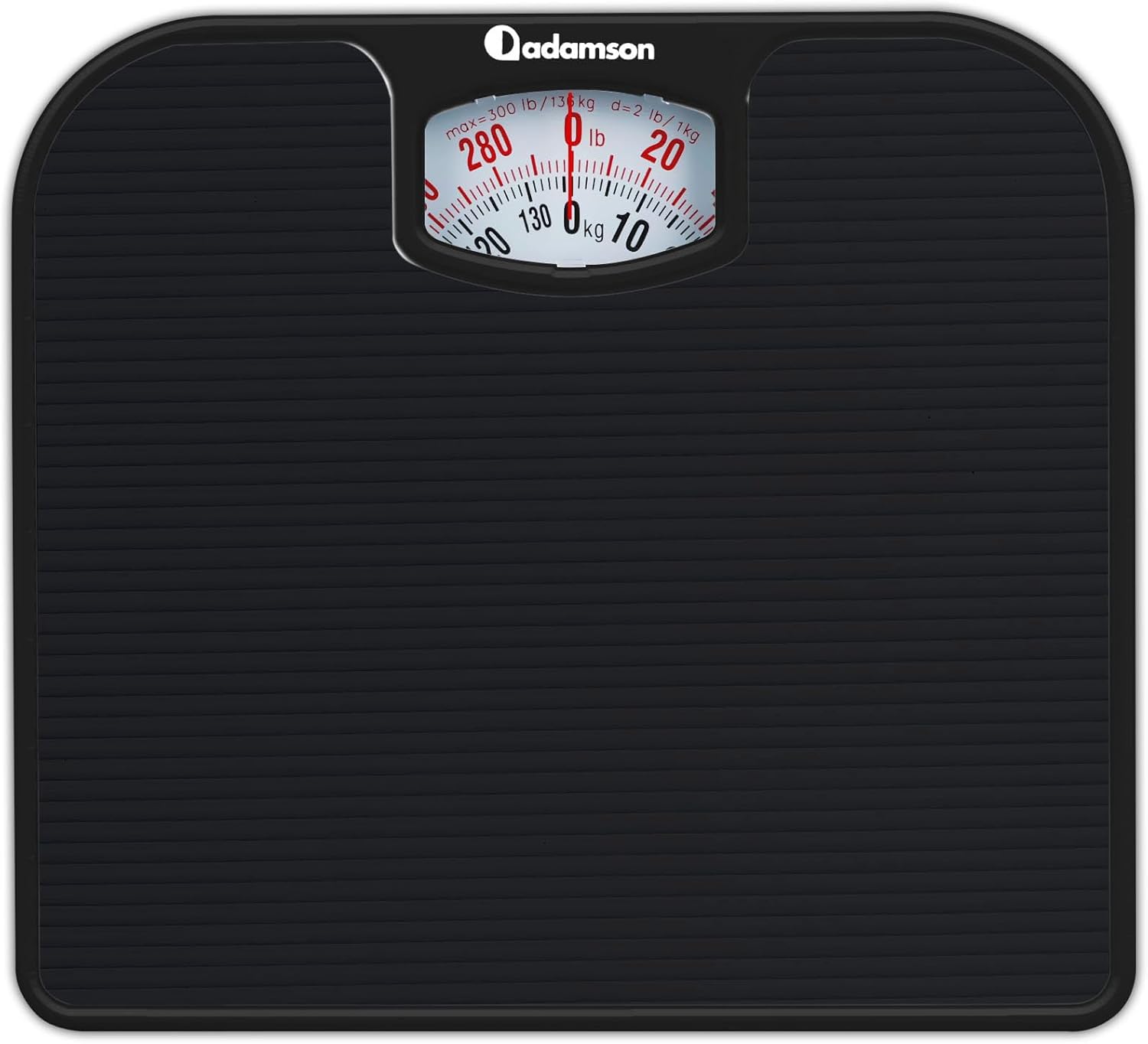 Adamson A21 Analog Scales for Body Weight - Up to 300 LB - New - Anti-Skid Rubber Surface - Large Numbers - Analog Bathroom Scale - Affordable - Durable with 20-Year Assurance - Full Black