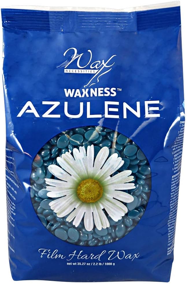 Waxness Film Hard Wax Beads Azulene 2.2 lb (1 kg) – Stripless Professional Hard Wax with Azulene for Face & Body, Smooth Application – Made in Italy