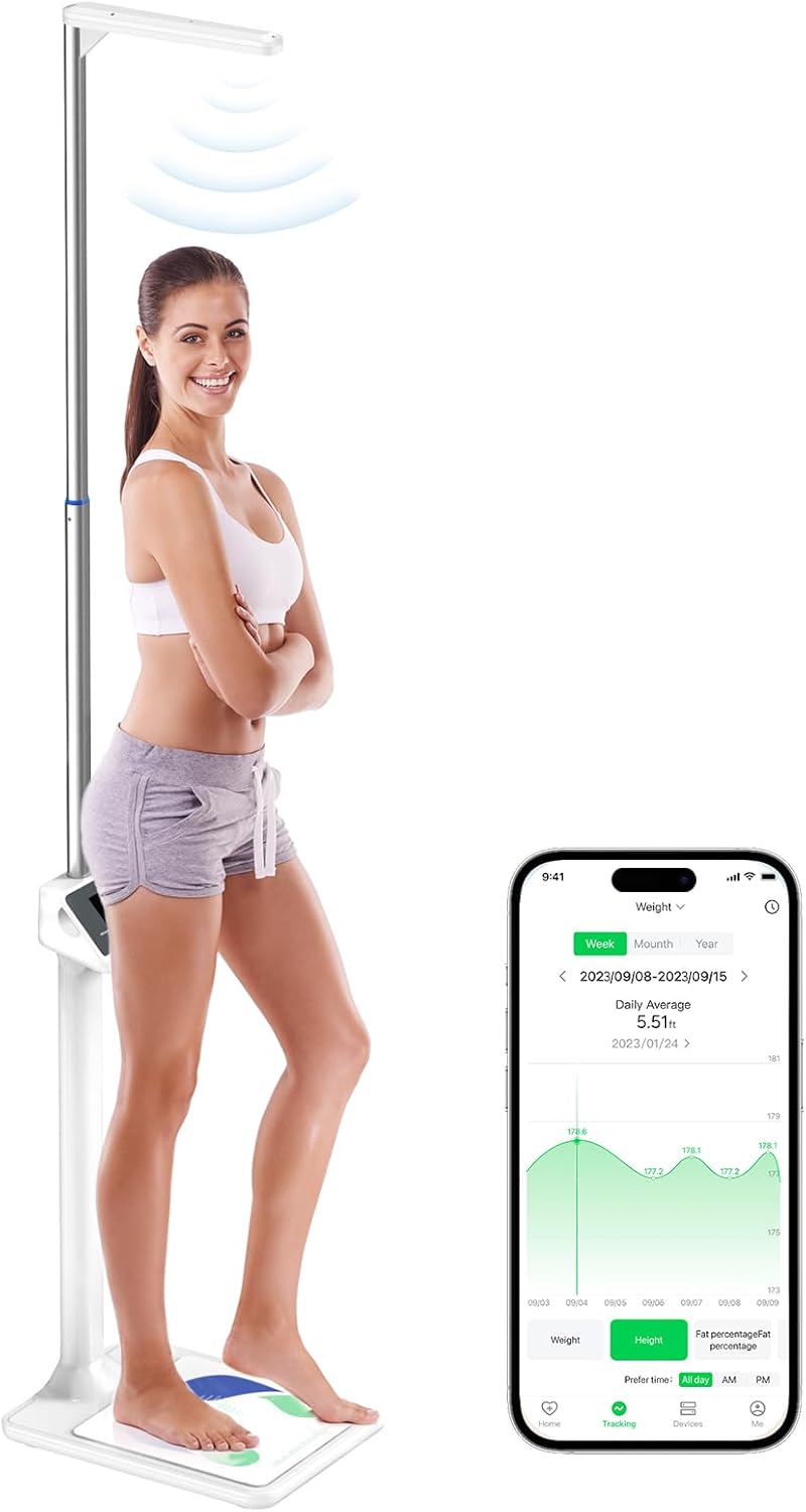 arboleaf Digital Physician Scale, Ultrasonic Height and Weight Scale, Smart Body Composition Analyzer for Gym and Home, 11-485lb, 6ft.4.8in, Body Fat Measurement, Weight, Height, BMI