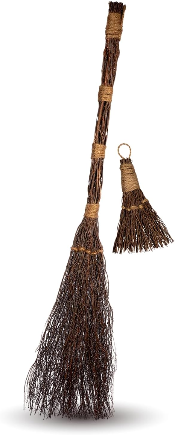 Cinnamon Brooms 36" and 6" - Cinnamon Broomstick Scented Combo - Mini Broom 6" & Large Broom 36" - Witches Broom Cinnamon Broomstick Decoration for Halloween - Mini Cinnamon Broomstick Scented Broom