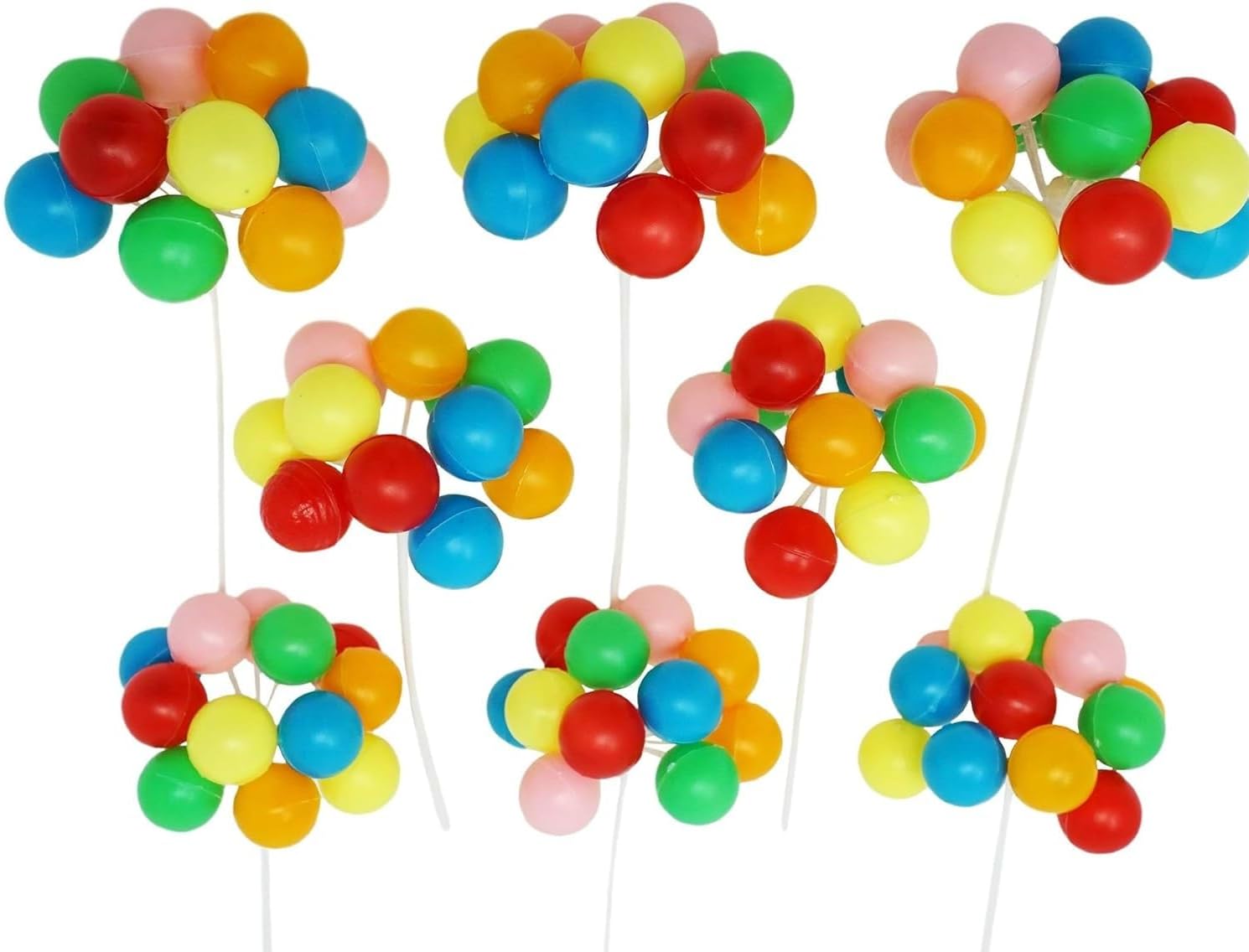 Rainbow Balloon Cluster Cake & Cupcake Decorative Topper & Pick - 8 Clusters Per Pack, 7 Inch Long