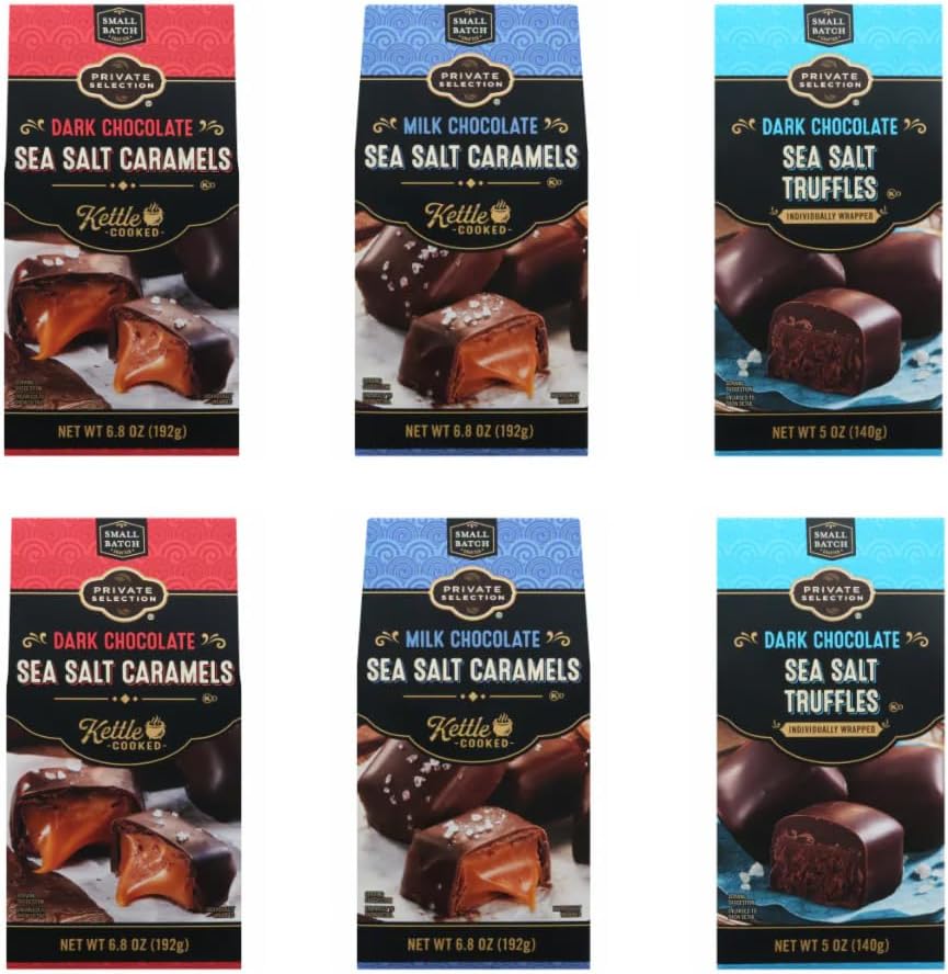 Dark, milk chocolate Sea Salt Caramel, Truffles Private Selection Variety park of 6
