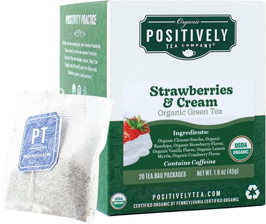 Organic Positively Tea Company, Strawberries and Cream Green Tea Bags, 20 Count