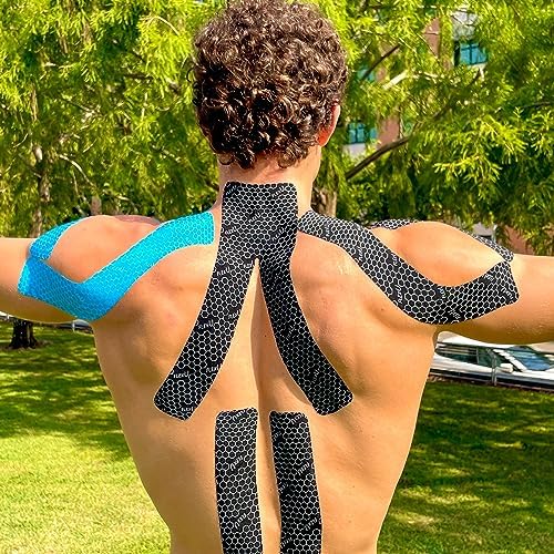 FlexU Kinesiology Tape - 40 Extra-Wide Pre-Cut Y-Shape Strips (3"x10") - Unique Design for Lower Back, Shoulders, Knees, and Neck - Professional-Grade Muscle & Joint Support (Beige)