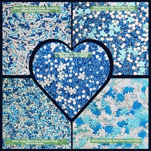 Confect Christmas Sprinkles | Sky Blue, Blue & White Mix | Edible Pearl, Star & Flower Shaped Sprinkles | Winter Holiday Cake & Cupcake Decorations- 5 Oz