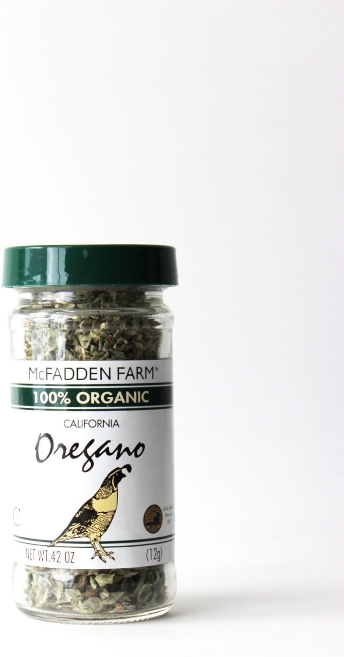 McFadden Farm Organic Oregano, Dried Herb, Grown and packed in the U.S.A., 0.42 oz. in glass jar