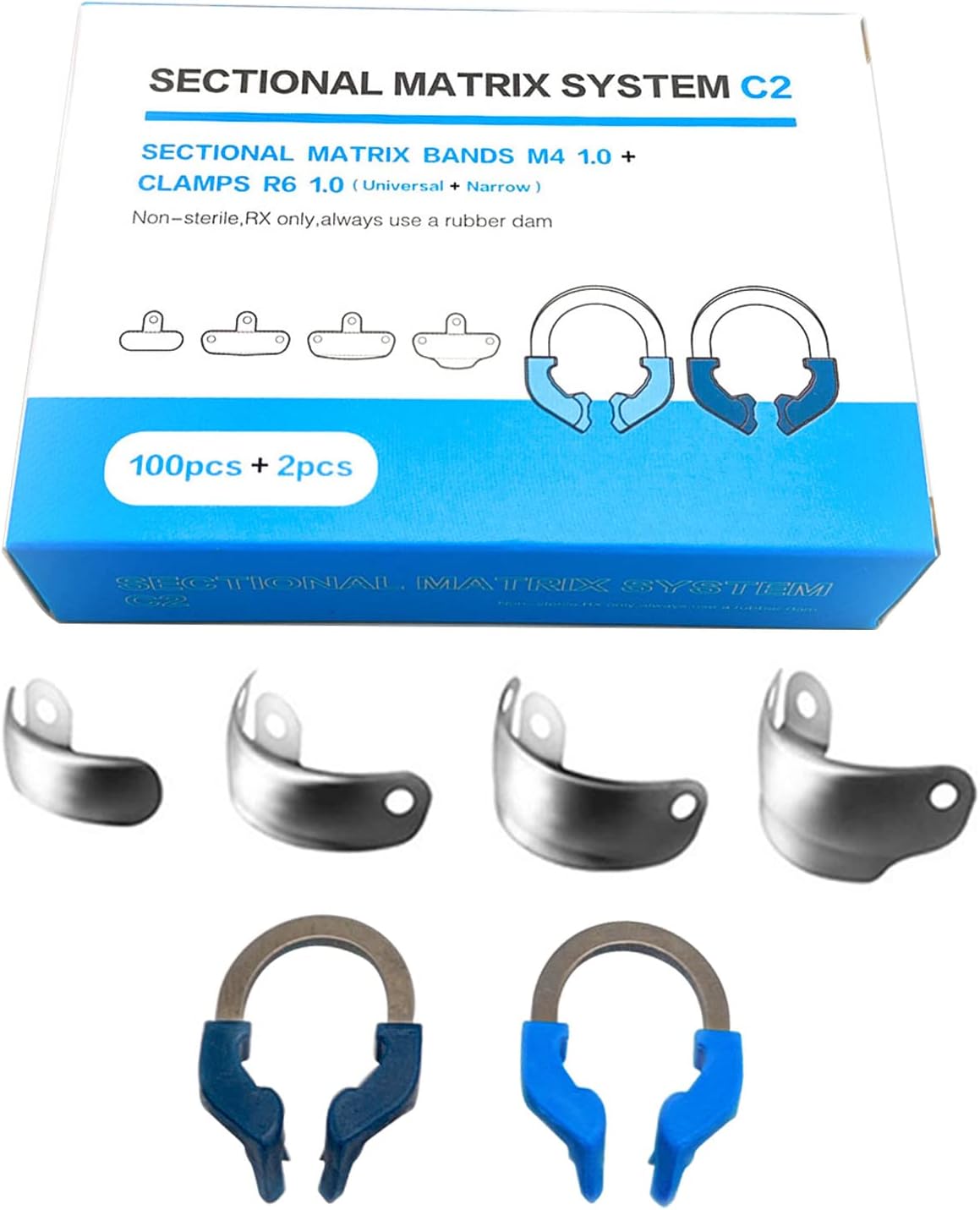 Dental Sectional Matrix System, Dental Sectional Contoured Matrices Refill Matrix Bands, Sectional Contoured Metal Matrices, Nickel Titanium Clamp Ring Resin Holder Clip Ring-C2