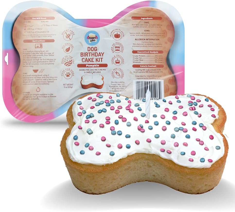 Puppy Cake Dog Birthday Cake Kit – Complete Cake Mix, Icing Mix, Candle, and Silicone Pan - Pumpkin Flavor – Bake or Microwave – Perfect for Celebrating Your Dog’s Special Day – Made in USA