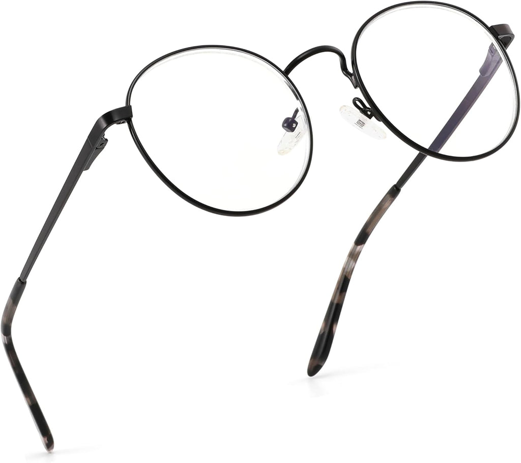 GL9148 Reading Glasses for Women Men 1.5+ Round Blue Light Blocking Readers Classic Metal Frame Spring Hinge Black