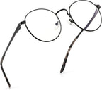 GL9148 Reading Glasses for Women Men 1.5+ Round Blue Light Blocking Readers Classic Metal Frame Spring Hinge Black