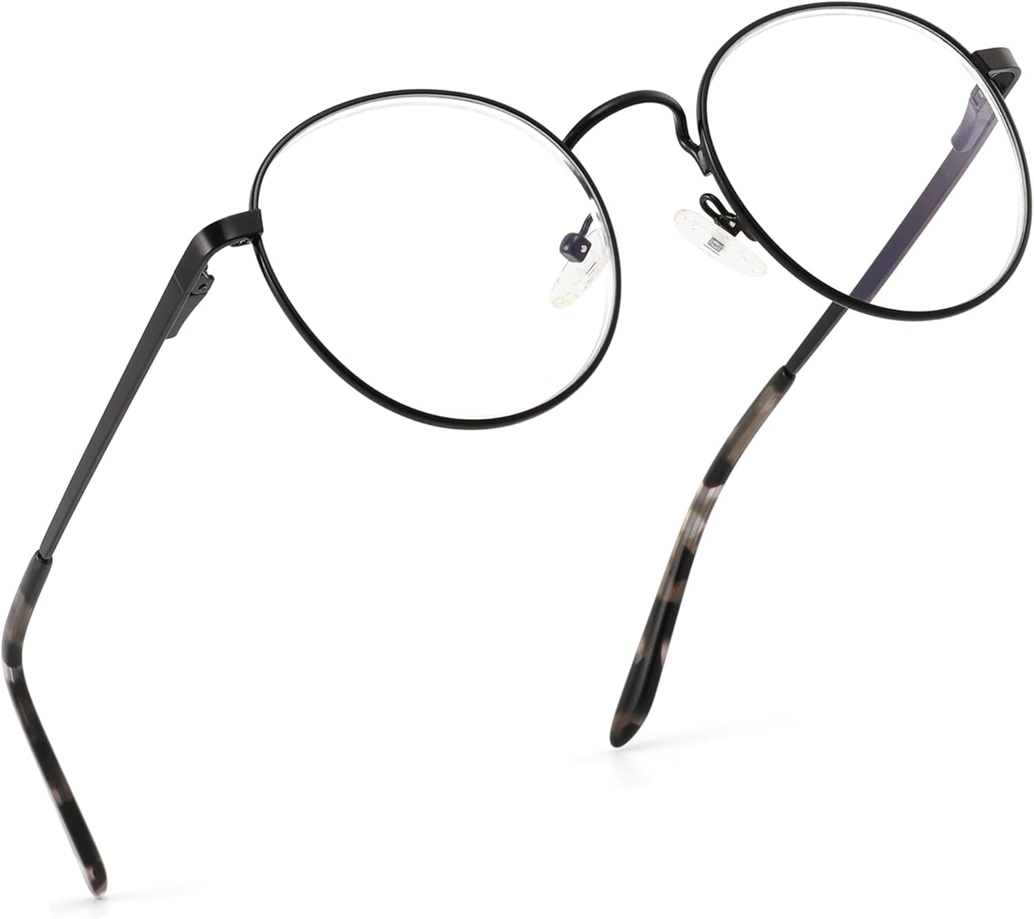 GL9148 Reading Glasses for Women Men 1.5+ Round Blue Light Blocking Readers Classic Metal Frame Spring Hinge Black