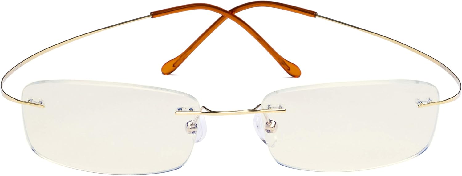 CessBlu Titanium Computer Glasses Reading Eyeglasses Frameless Readers Blue Light Filter