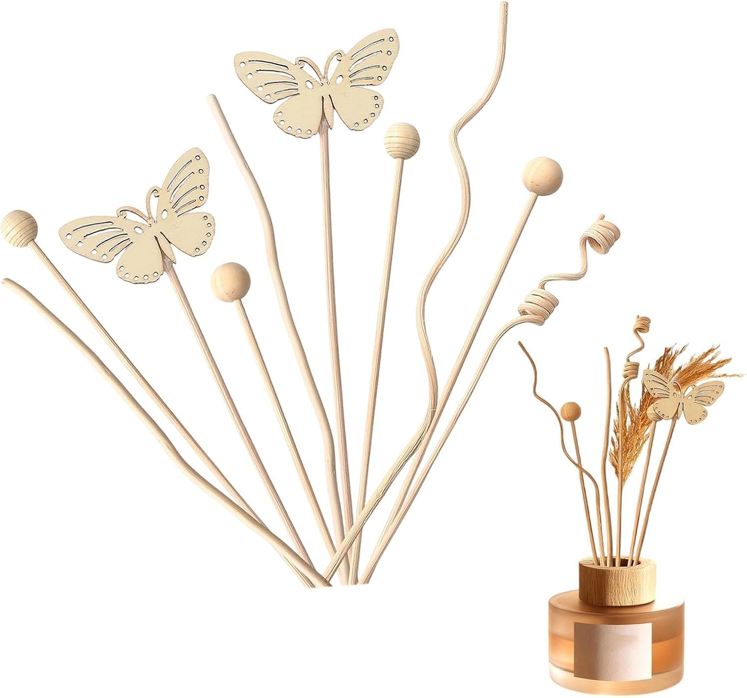 10Pack Reeds for Diffuser, Reed Fragrance Diffuser Flower Set, Reed Diffuser Stick, Fragrance Diffuser Replacement Rattan Stick, Rattan&Handmade Refill Replacement Sticks for House Bedroom Office