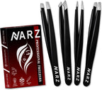 NARZ 4Pcs Professional Tweezers for Women Facial Hair Stainless Steel Precision Tweezers for Ingrown Hair Eyebrow Tweezer for Men & Women (Black Set)